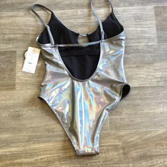 NWT Silver Holographic One-Piece Swimsuit - Picture 5 of 8